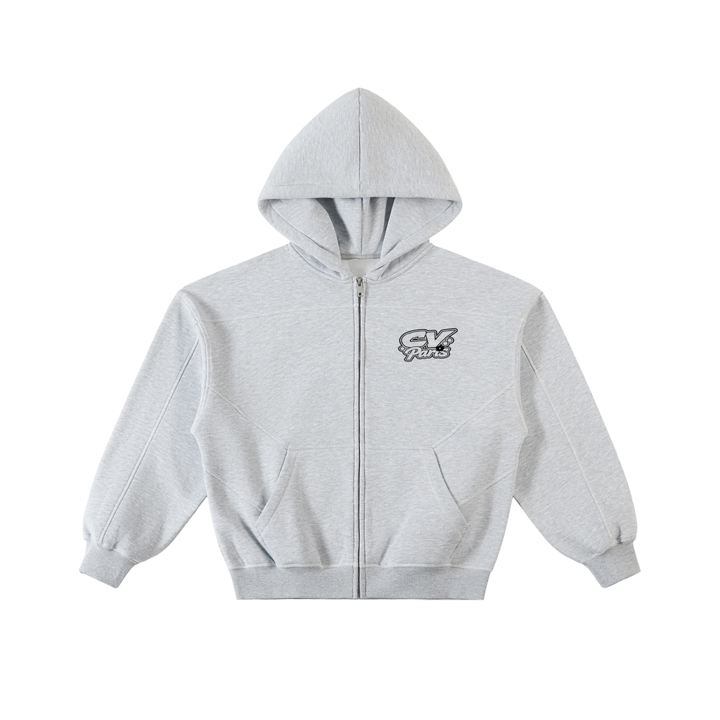 CV | Flower/Gris | Contrast-Stitched Boxy Zip up
