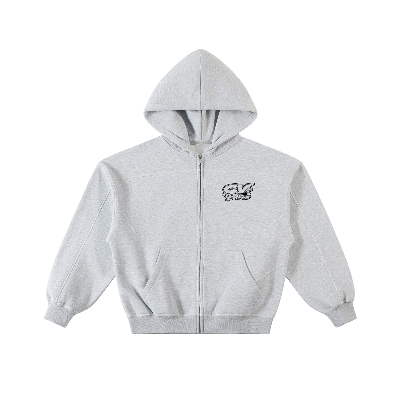 CV | Flower/Gris | Contrast-Stitched Boxy Zip up
