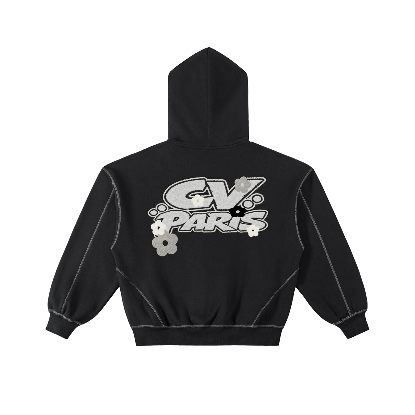 CV | Flower/Noir | Contrast-Stitched Boxy Zip up