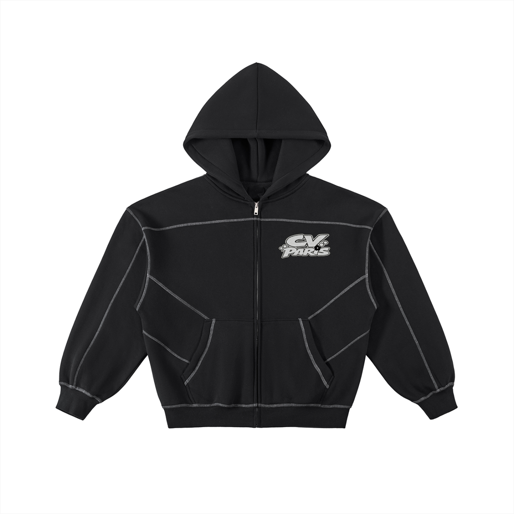 CV | Flower/Noir | Contrast-Stitched Boxy Zip up